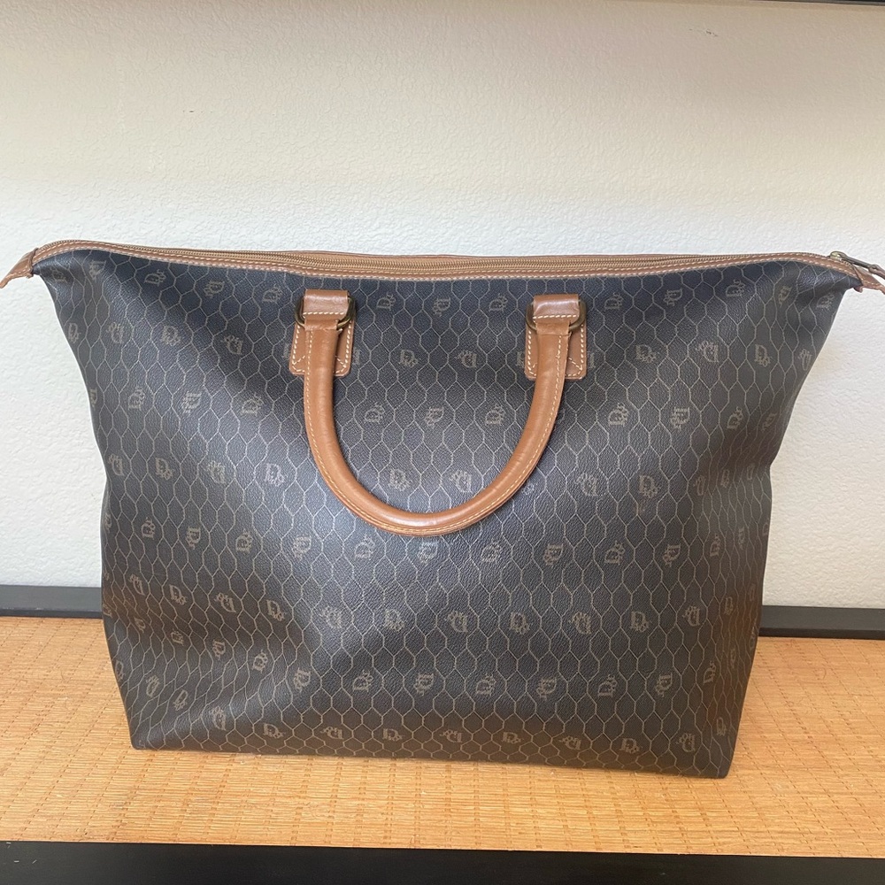 Christian Dior Vintage Honeycomb Weekender Brown Leather Travel Bag - Picture 3 of 17